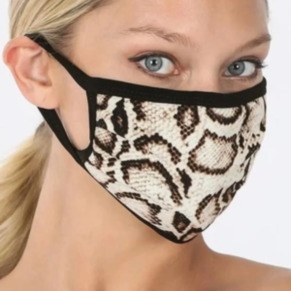 Brown snake print 2 layer face mask